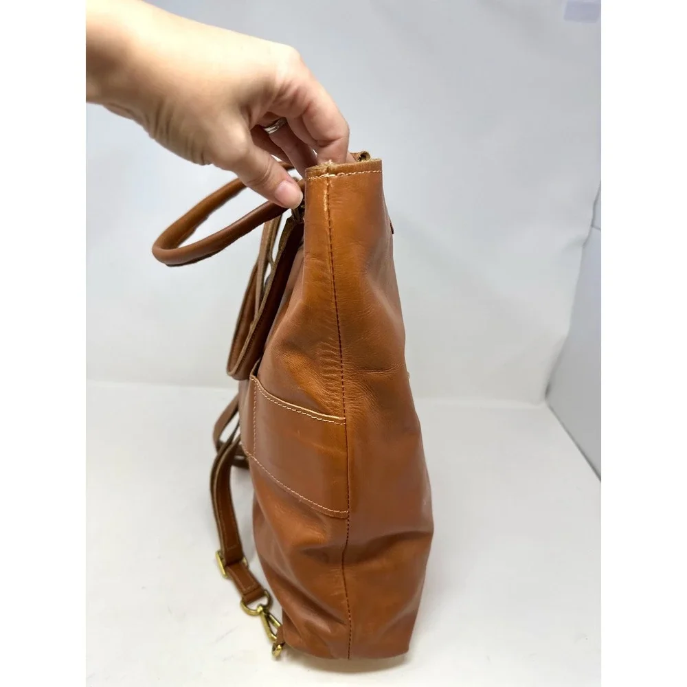 Sseko Convertible Leather Backpack Tote Bag Brown